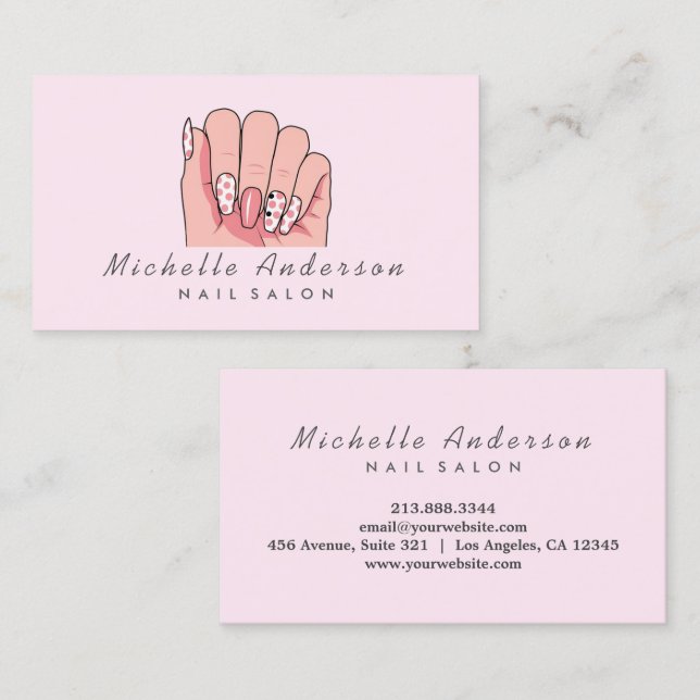 Carte De Visite Moderne tendance Nails Salon Technicien Nail rose (Devant / Derrière)