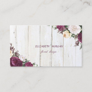 Carte De Visite Moderne Texture Bois Floral Bourgogne Rustique