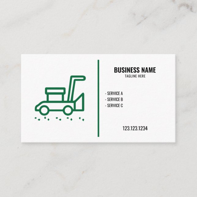 Carte De Visite Moderne vert & blanc Simple tondeuse à lames (Devant)