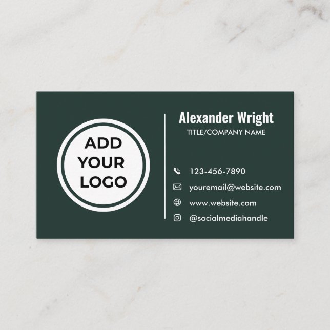 Carte de visite moderne vert foncé Ajouter un logo (Devant)