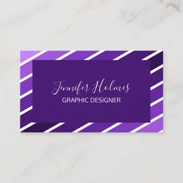 Carte de visite moderne violet blanc diagonale ray (Devant)