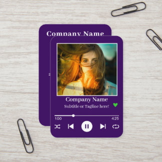 Carte De Visite Moderne violet QR Code Music Player Chanson Photo