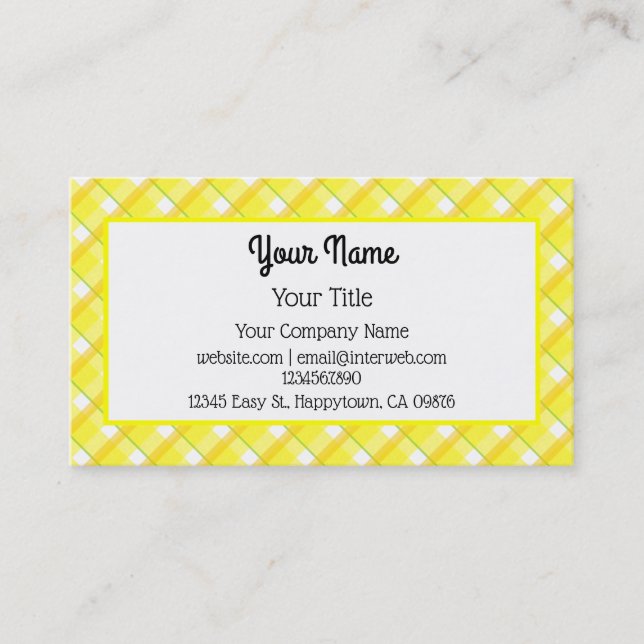 Carte de visite modifiable à carreaux jaune et bla (Devant)