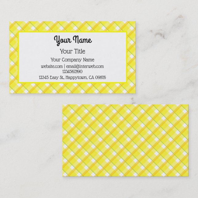 Carte de visite modifiable à motif carreaux jaune  (Devant / Derrière)