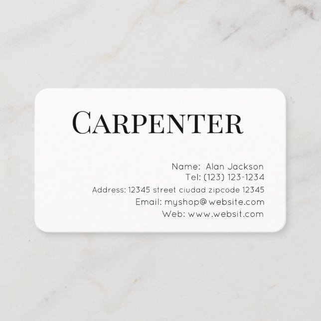 Carte de visite modifiable CARPENTER (Devant)