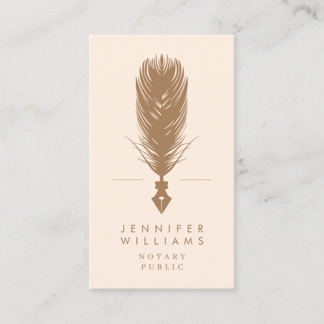 Carte De Visite Moins moderne Notaire Public Quill Feather | Rose (Devant)