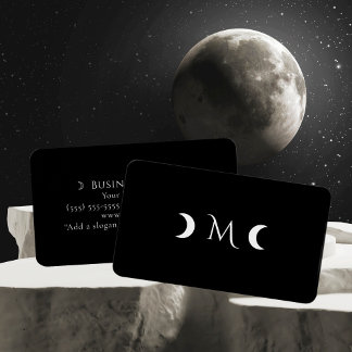 Carte De Visite Mois de croissant moderne Monogramme noir