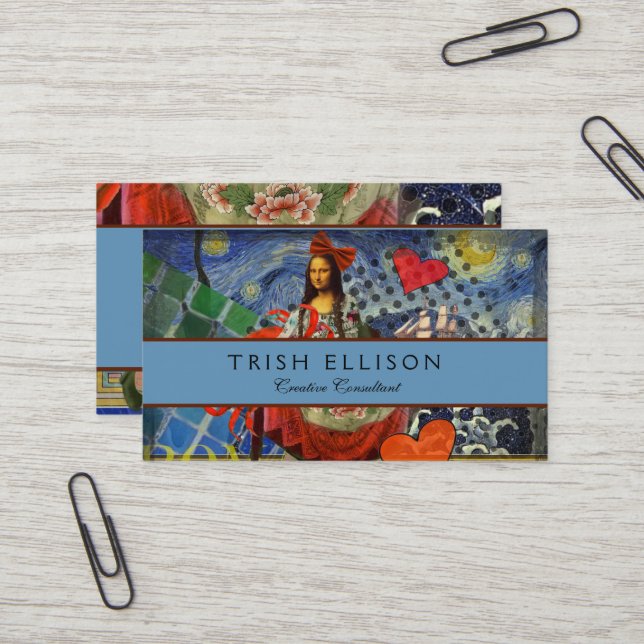 Carte De Visite Mona Lisa Starry Night Collage : surréalisme fanta (Devant/Arrière en situation)