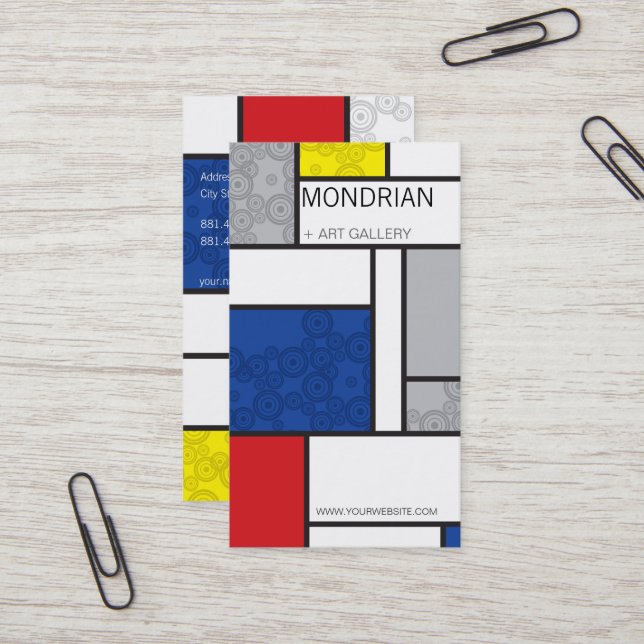 Carte De Visite Mondrial Minimaliste De Stijl Cercles Art Retro (Devant/Arrière en situation)