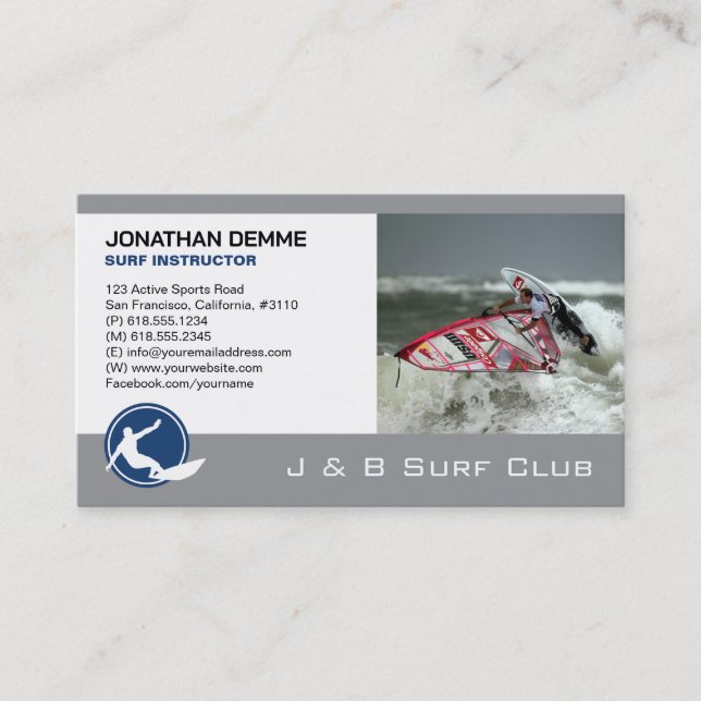Carte De Visite Moniteur de surf | Planche de surf Loisirs actifs (Devant)