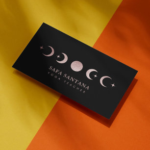 Carte De Visite moniteur de yoga Moon Phases Rose Parties scintill