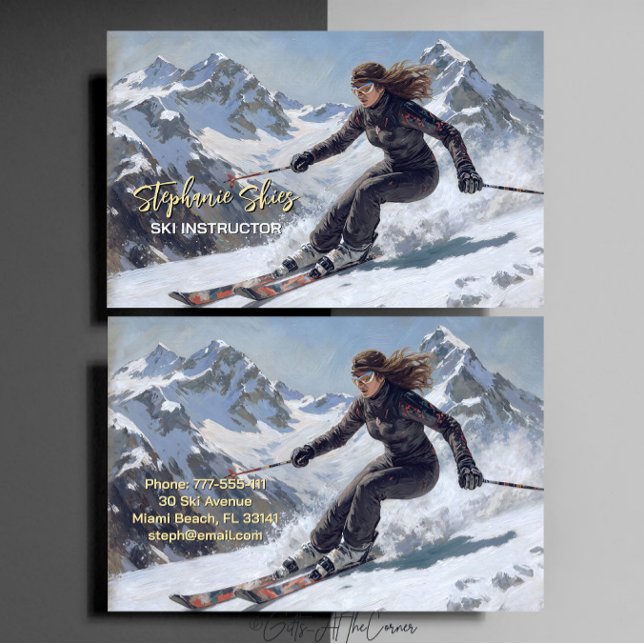 Carte De Visite Monitrice de ski femme en train de skier  (Créateur téléchargé)