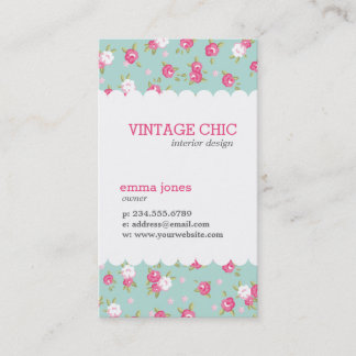 Carte De Visite Monnaie et rose Chic Vintage Floral Print