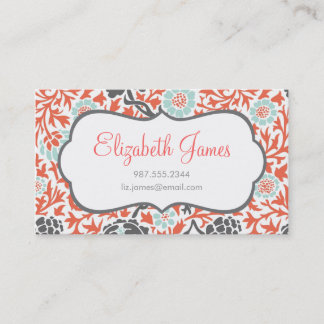 Carte De Visite Monnaie grise et corail Retro Damas florales
