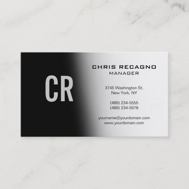 Carte de visite monochrome tendance avec monogramm (Devant)