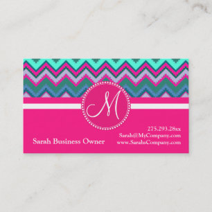 Carte De Visite Monogram Aqua Turquoise bleu rose Tribal Chevron Z