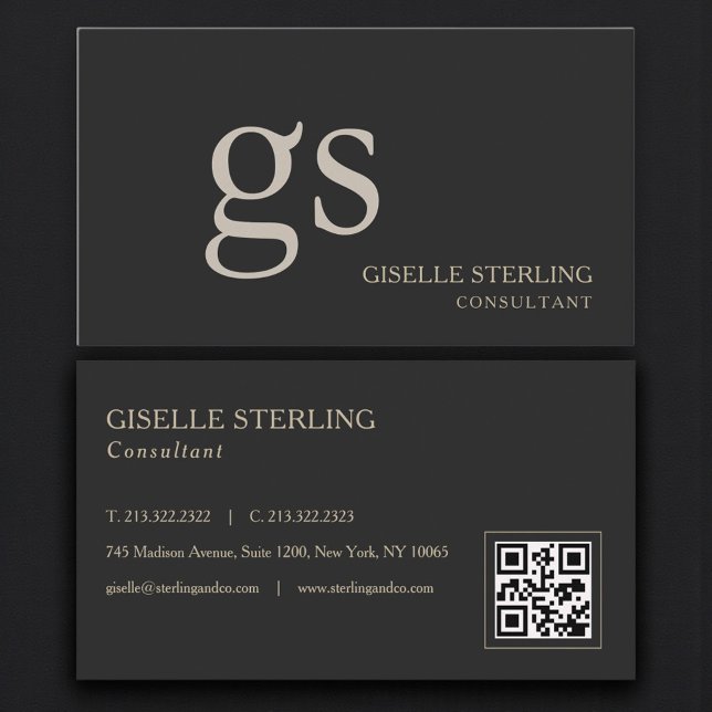 Carte De Visite Monogram Black QR Code Professional (Créateur téléchargé)