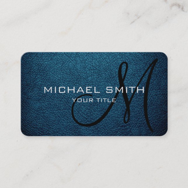 Carte De Visite Monogram Blue Sapphire look cuir (Devant)