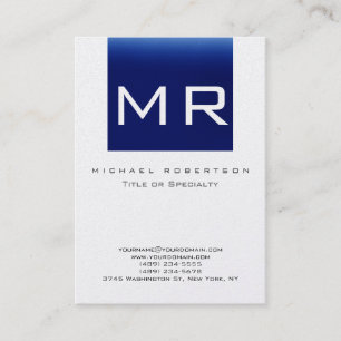 Carte de visite Monogram Blue Striped Gold tendanc