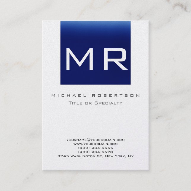 Carte de visite Monogram Blue Striped Gold tendanc (Devant)