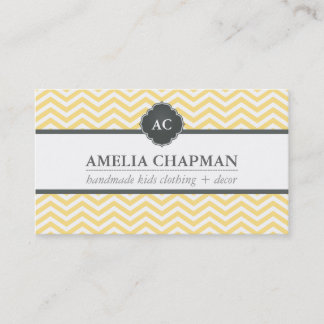 Carte De Visite MONOGRAM chevron moderne motif jaune pâle gris
