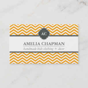 Carte De Visite MONOGRAM chevron moderne motif orange vif gris