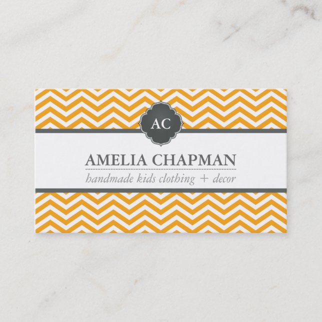 Carte De Visite MONOGRAM chevron moderne motif orange vif gris (Devant)