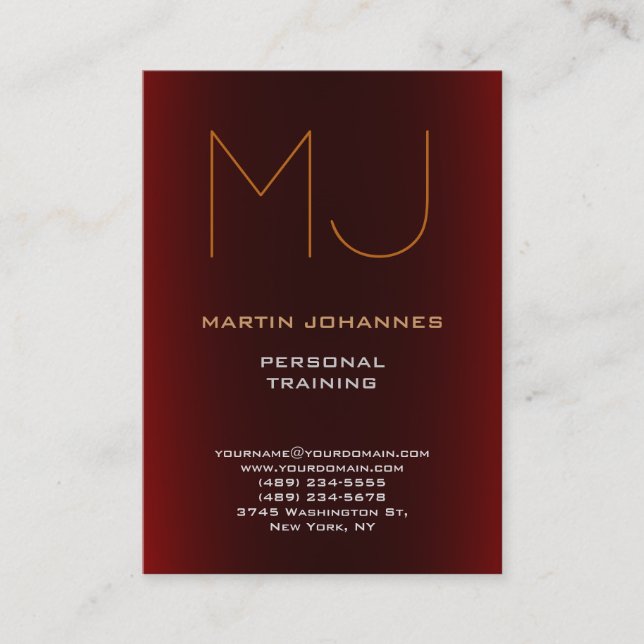 Carte De Visite Monogram Dark Red Sport Personal Trainer (Devant)