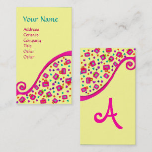 Carte De Visite MONOGRAM DÉCO ABSTRAIT rose Fuchsia Jaune noir