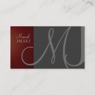 Carte De Visite MONOGRAM En couleurs rétro/Graphite+Maroon