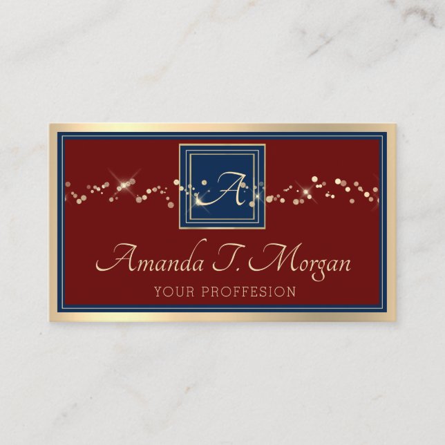 Carte De Visite Monogram Event Planner Golden Frame Burgundy Bleu (Devant)