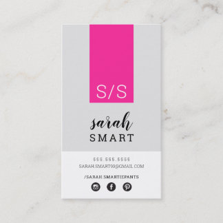 Carte De Visite MONOGRAM INITIALS, onglet moderne noir rose gris