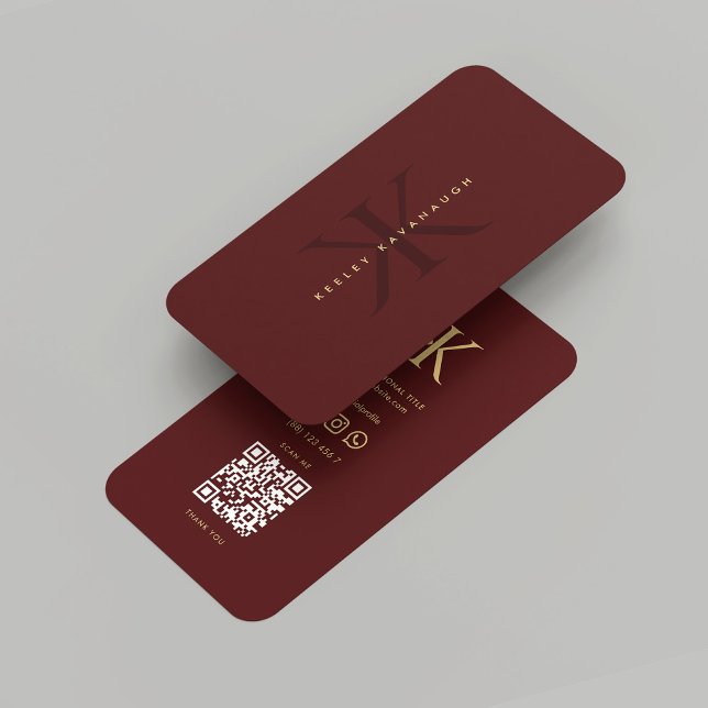Carte De Visite Monogram K Red Maroon Gold Professional (Modern Monogram K Red Maroon Gold Professional Business Card
)