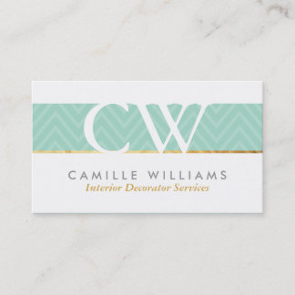 Carte De Visite MONOGRAM LOGO audacieux chevron motif menthe vert