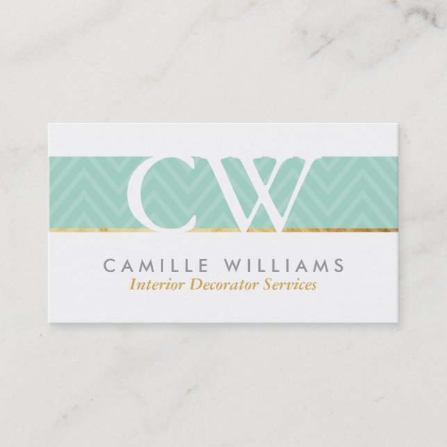 Carte De Visite MONOGRAM LOGO audacieux chevron motif menthe vert (Devant)