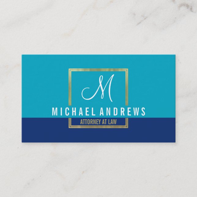 Carte De Visite MONOGRAM LOGO boîte moderne en or chic aqua marine (Devant)