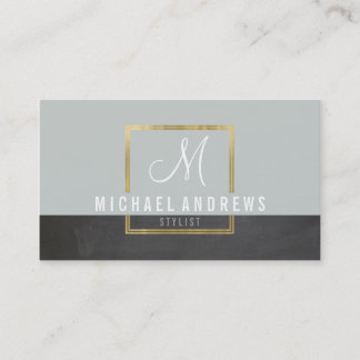 Carte De Visite MONOGRAM LOGO moderne boîte à or intelligent gris