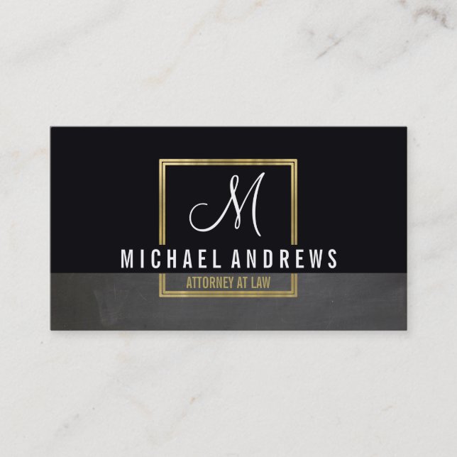 Carte De Visite MONOGRAM LOGO moderne boîte en or intelligent noir (Devant)