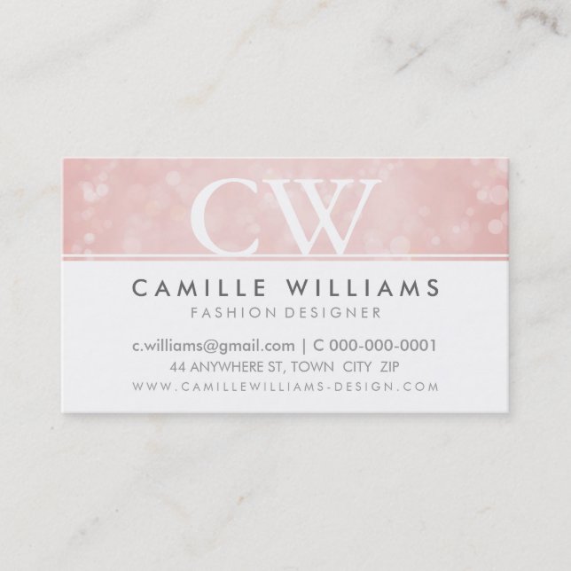 Carte De Visite MONOGRAM LOGO whimsal ethereal bokeh coral rose (Devant)
