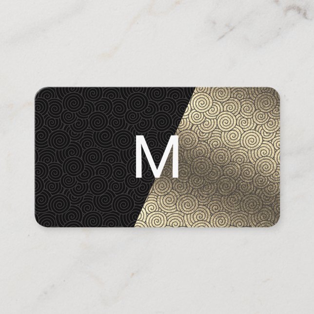 Carte De Visite Monogram Lux Gold Swirl (Devant)