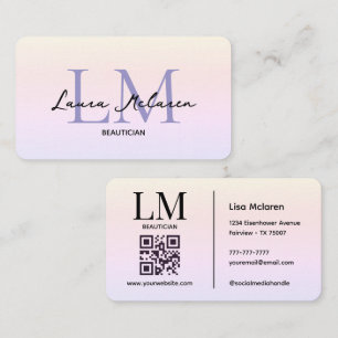 Carte De Visite Monogram Luxe Aesthetics Teintes Pastel Code QR