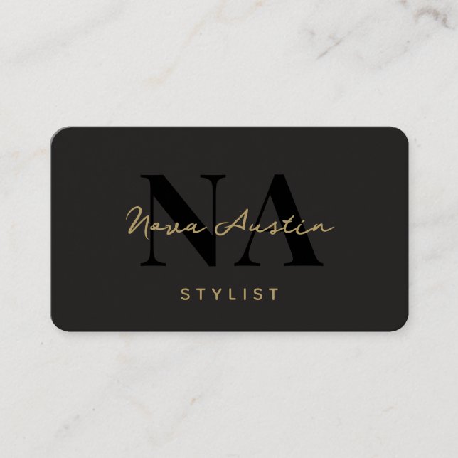 Carte De Visite Monogram Luxe Tendance Aesthétique Or Black QR Cod (Devant)