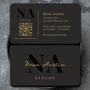 Carte De Visite Monogram Luxe Tendance Aesthétique Or Black QR Cod