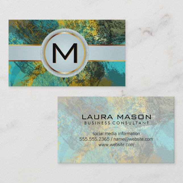 Carte De Visite Monogram Luxury Gold | Artistic Texture Paint  (Devant / Derrière)