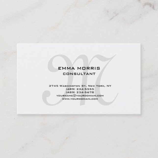 Carte De Visite Monogram Modern Simple Minimalist Plain (Devant)