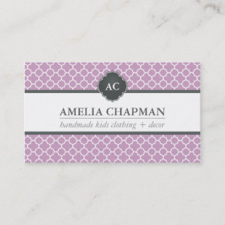 Carte De Visite MONOGRAM moderne morrocan motif lilas violet gris