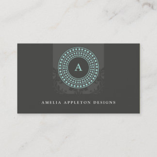 Carte De Visite MONOGRAM moderne style rotor gris menthe