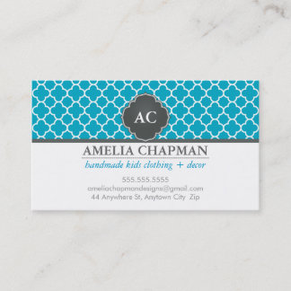 Carte De Visite MONOGRAM morrocan carrelage motif bleu turquoise g