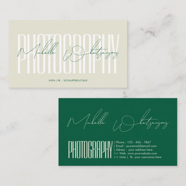Carte De Visite Monogram PHOTOGRAPHY écriture moderne (Devant / Derrière)