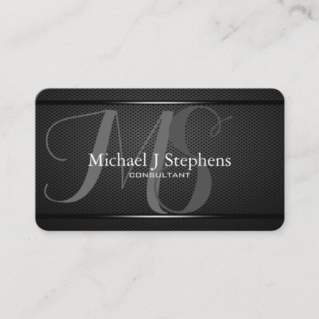 Carte De Visite Monogram Professional c Metal Texturé Noir (Devant)